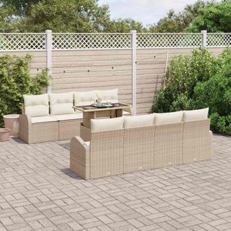 vidaXL Vidaxl - Conjunto De Sof&aacute; De Jard&iacute;n Con Coj&iacute;n 7 Pcs Beige Polirat&aacute;n