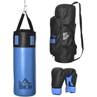 HOMCOM Set Sacco Pugilato da Appendere con Guanti Boxe e Borsa di Trasporto, Blu