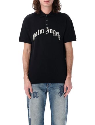Palm Angels Black Logo Print Polo