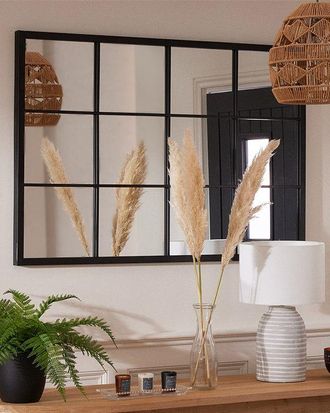 Dibor Classic Rectangular Iron Decorative Wall Mirror Indoor Framed Window Mirror H120 x W80cm in Black | Size: Large