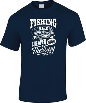 Bang Tidy Clothing Fishing Gift for Men, Fishing Cheaper Than Therapy Fishing T Shirt Fisherman Present Dad, Uncle, Brother Grandad Christmas Fathers Day - Navy-XL