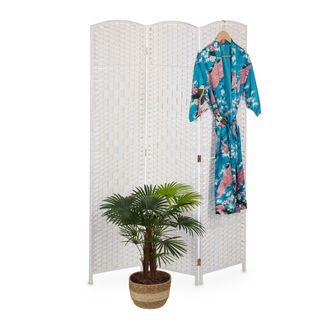 Relaxdays Relaxdays - Biombo 3 Paneles, 170 X 120 Cm, Tabique Interior, Madera Y Cuerda Papel, Separador Ambientes Plegable, Blanco