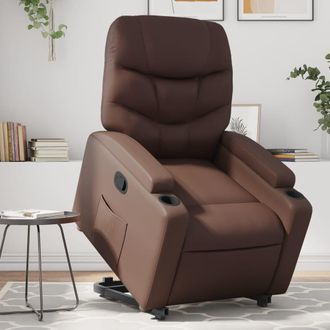 vidaXL Sill&oacute;n Reclinable Elevable Cuero Sint&eacute;tico Marr&oacute;n Vidaxl