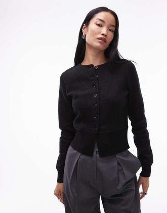 Arket Cardigan in misto lana double-face nero stretto in vita