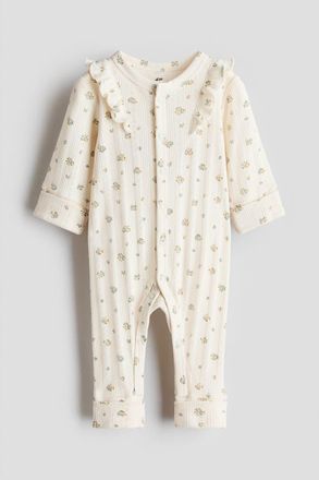 H&M Adjustable-fit Romper Suit in Light Beige/floral at Nordstrom, Size Newborn