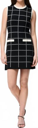 French Connection Check Sleeveless Crew Dress In Black/ Porecelain Cream
