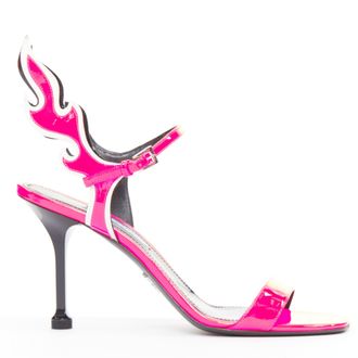 Prada Flame pink patent Fire mid heel sandals