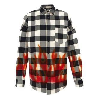 Palm Angels FW22 Burning Logo Overshirt Black Red PMGA024F22FAB0021025