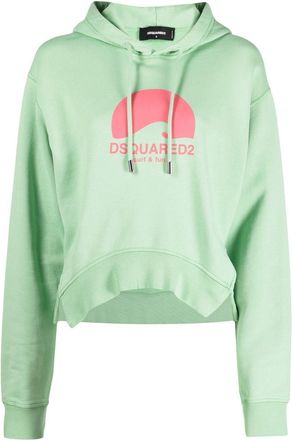 Dsquared2 logo-print detail hoodie - women - Cotton - S - Green