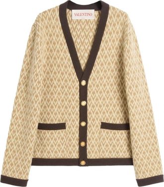Valentino Garavani Beige wollen cardigan met jacquardmotief - Heren - Vesten - Beige - M - Wol - Truien & Vesten