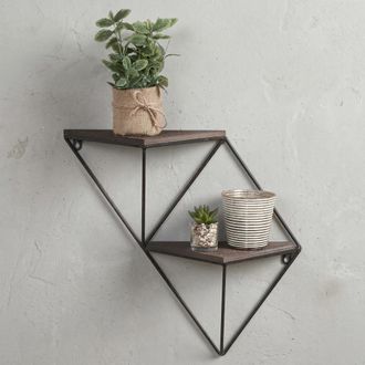 Dmora Mensola Cassola, 2 Ripiani, In Legno Di Abete, Colore Struttura Nero, 33x13x30h Cm Marrone Noce