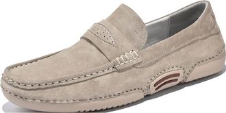 Generic Mens Loafers Genuine Leather Round Toe Stitching Details Breathable Flexible Anti-Slip Slip Resistant Lightweight Flat Heel Casual Walking Slip-ons(Be