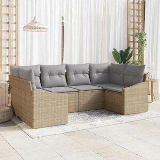 vidaXL Conjunto De Sof&aacute; De Jard&iacute;n 6 Pcs Beige Polirat&aacute;n Vidaxl