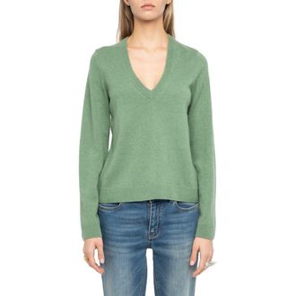 Zadig&Voltaire Vera Wool & Cashmere Sweater with Leather Elbow Patches in Verveine at Nordstrom, Size X-Small