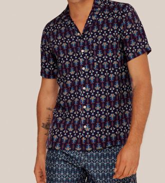 Arrels Barcelona Graphic Print Short Sleeved Shirt In Blue Lotus X Louis Barth&eacute;lemy