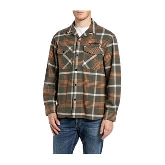 Replay Flanellen Overshirt - Heren - Casual Overhemden - Groen - L - Katoen - Overhemden