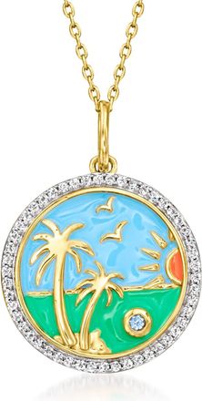 Ross-Simons White Topaz Beach Pendant Necklace With Multicolored Enamel and Swiss Blue Topaz in 18kt Gold Over Sterling