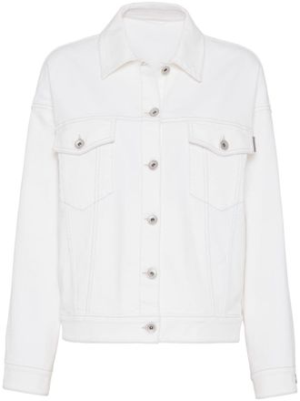 Brunello Cucinelli Giacca denim con decorazione - Bianco