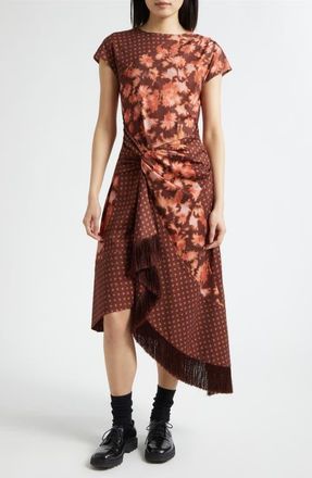 3.1 Phillip Lim Desert Flower Mixed Print Asymmetric Hem Cotton Dress in Rust Multi at Nordstrom, Size X-Small