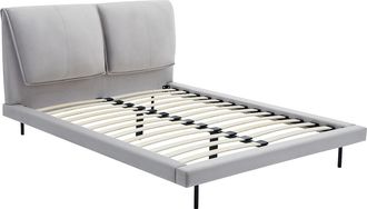 Vente-Unique Cama 140 x 190 cm - Terciopelo - Gris - IBEDIA