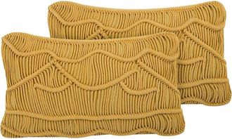 Beliani Set of 2 Decorative Cushions KIRIS Cotton 30 x 50 cm Yellow Geometric Pattern