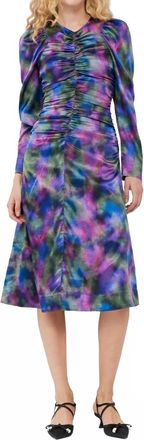 Ganni Silk Satin O-Neck Midi Dress In Purple