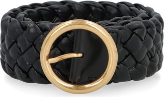 Bottega Veneta Gevlochten Leren Riem Gouden Gesp - Dames - Riemen - Zwart - 65 CM - Leer - Accessoires