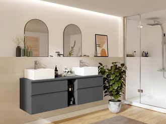 Vente-Unique Mobile per bagno sospeso con doppio lavabo 150 cm Grigio - MAGDALENA II