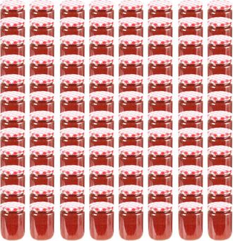 vidaXL Vidaxl - Tarros De Mermelada De Vidrio Tapa Blanca Y Roja 96 Uds 230 Ml