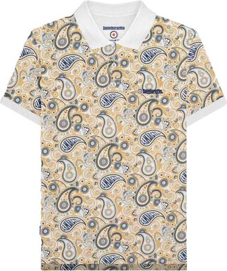Lambretta Heren SS25 Paisley gemerkt poloshirt (Wit, Marine)