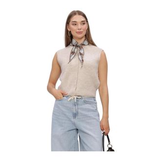 Selected Slflulu SL Knopen O-hals Vest - Dames - Truien - Beige - Maat: S