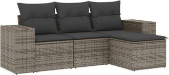 vidaXL Vidaxl - Set De Sof&aacute;s De Jard&iacute;n 4 Pzas Y Cojines Rat&aacute;n Sint&eacute;tico Gris