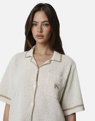 Good For Nothing Camicia corta in maglia boucl&eacute; bianca con profili a contrasto-Bianco