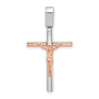 Diamond2Deal 14k Two-tone Gold Rose and White Gold Crucifix Pendant
