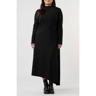 Estelle Abagail Asymmetric Hem Midi Sweater Dress in Black at Nordstrom, Size 16W