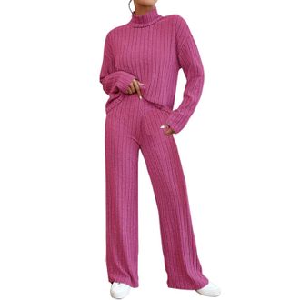 Generic Knitted Set Womens Two-Piece Winter - 2-Piece Womens Winter Elegant - Knitted Suit with Long Sleeves Pullover Loose Trousers Two Piece Set Long Sleeve