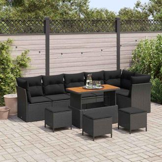 vidaXL Conjunto De Sof&aacute; De Jard&iacute;n 10 Pcs Negro Rat&aacute;n Sint&eacute;tico Vidaxl