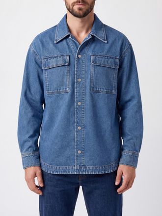 Ami Cotton Denim Shirt with Cuban Collar and Dropped Shoulders