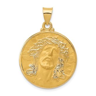 Diamond2Deal 14k Yellow Gold Head of Christ Medal Hollow Round Pendant