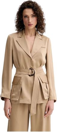 Simona Corsellini Geknoopte Jas - Dames - Blazers - Bruin - M - Polyester - Jassen