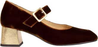 Penelope Chilvers Womens Mid Mary Jane Velvet Shoe In Honey