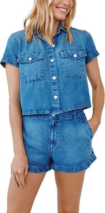 Bella Dahl Short Sleeve Short Button-Up Shirt in Spring Horizon Wash at Nordstrom, Size X-Small