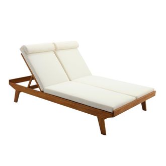 Miliboo Tumbona Doble Con Respaldo Multiposici&oacute;n Blanca Y Madera Maciza 127 Cm Caracas