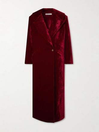 Abadia Cappotto Doppiopetto In Velluto Increspato Con Finiture In Popeline Petra - Rosso