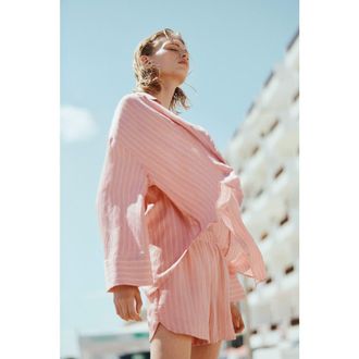 H&M Lyocell-blend Pull-on Shorts in Dusty Pink/striped at Nordstrom, Size Medium