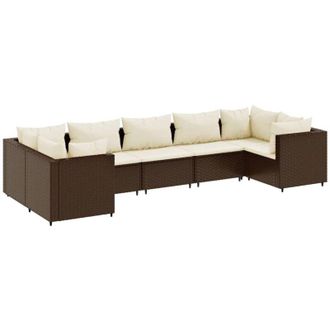 vidaXL Set Muebles De Jard&iacute;n 7 Piezas Y Cojines Rat&aacute;n Sint&eacute;tico Marr&oacute;n Vidaxl