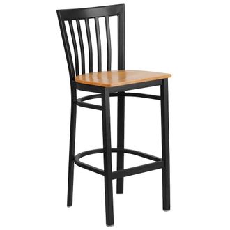 Flash Furniture Black School House Back Metal Restaurant Barstool - Natural Wood Seat