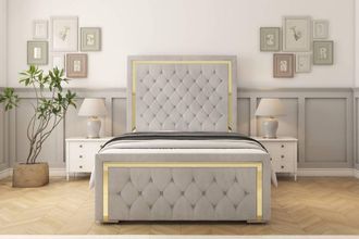 Sloomy Sofia Gold Naples Bed Frame With 50 Upholstered Headboard in Silver | Size: King