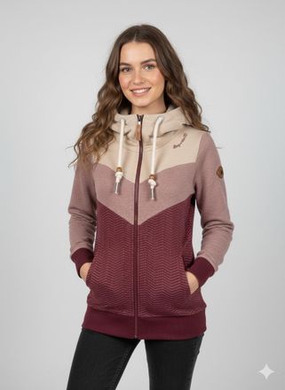 Ragwear Sweatjacke RAGWEAR TREGA ZIP O, Damen, Gr. 3XL, mauve, Sweatware, Obermaterial: 70% Baumwolle, 30% Polyester, colorblocking, meliert, h&uuml;ftlang, Rundha