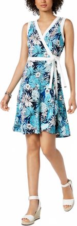 Tommy Hilfiger Sleeveless Floral Print Wrap Dress In Blue/multi